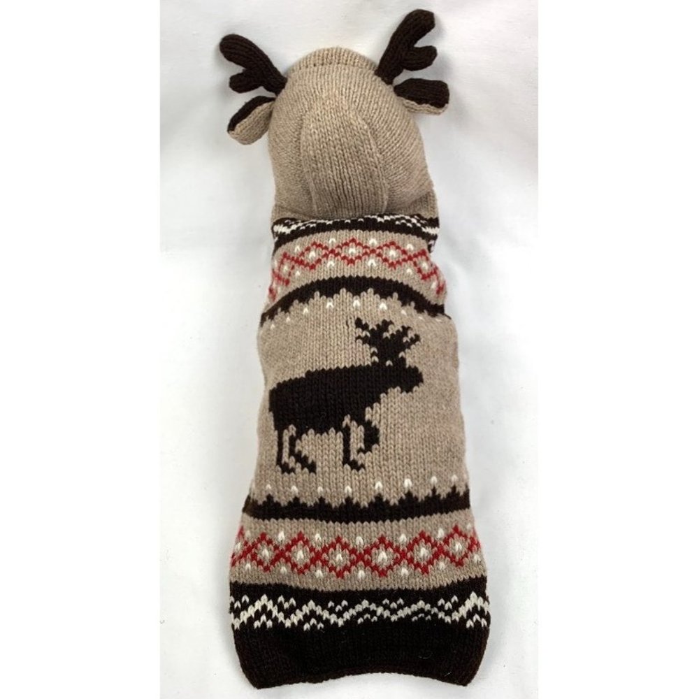 Chilly Dog Hand-Knit Organic Wool Moose Hoodie NWT